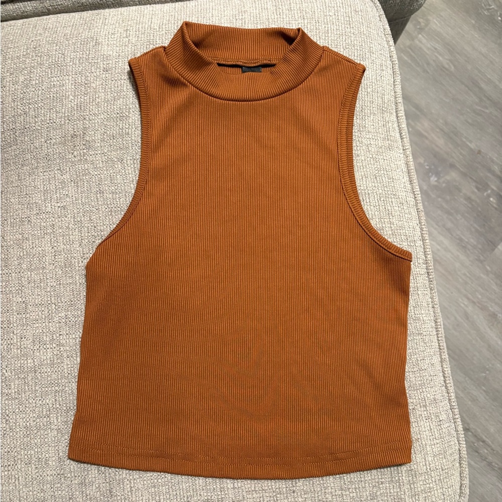 SHEIN Rust Sleeveless Mock Neck Tank Top